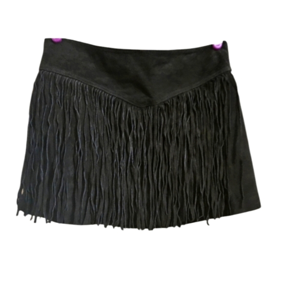 FOREVER 21 Genuine leather suede fringe mini skirt In Black.Size 29 NWT - Picture 1 of 10